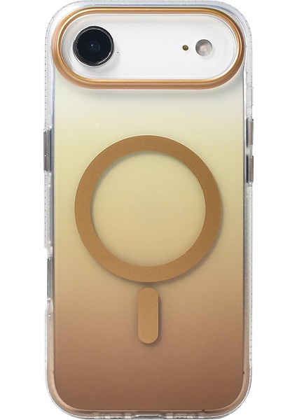 iPhone 17 Air Kılıf M-Safe Şarj Özellikli Transparan Renk Geçişli Gkm Toros Kapak - Gri