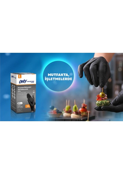 Only Evo Beyond Siyah Pudrasız Nitril Eldiven - Muayne Iş Eldiveni - Large - 100'LÜ 10 Paket indirimleri