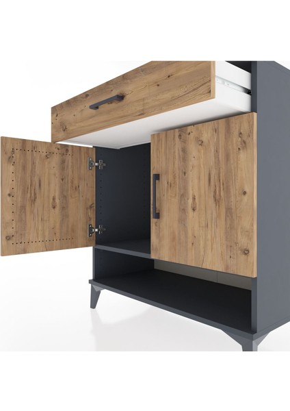 Hyperion Şifonyer Tek Raflı Tek Çekmeceli 2 Kapaklı 88X44X96 Antrasit-Çam indirimleri