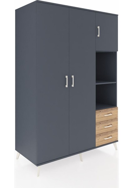 Kronos Dolap 5 Raflı 3 Çekmeceli Tek Askılı 132X59X195 Antrasit-Antrasit/çam fiyatları