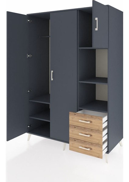 Kronos Dolap 5 Raflı 3 Çekmeceli Tek Askılı 132X59X195 Antrasit-Antrasit/çam modelleri
