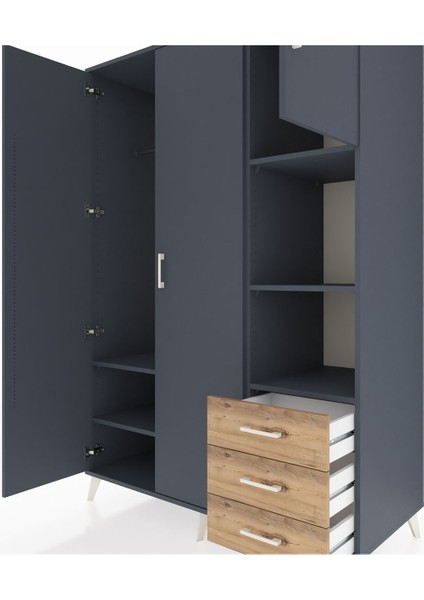 Kronos Dolap 5 Raflı 3 Çekmeceli Tek Askılı 132X59X195 Antrasit-Antrasit/çam fırsatları