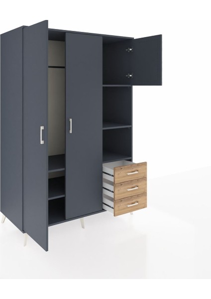 Kronos Dolap 5 Raflı 3 Çekmeceli Tek Askılı 132X59X195 Antrasit-Antrasit/çam indirimleri