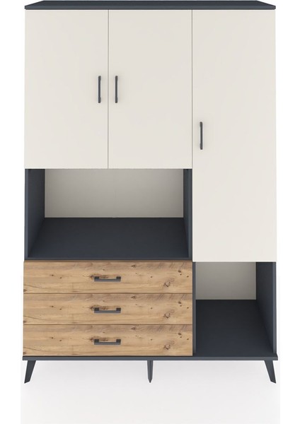 Hyperion Dolap 6 Raflı 3 Çekmeceli 3 Kapaklı 132X44X195 Antrasit-Aytaşı/çam