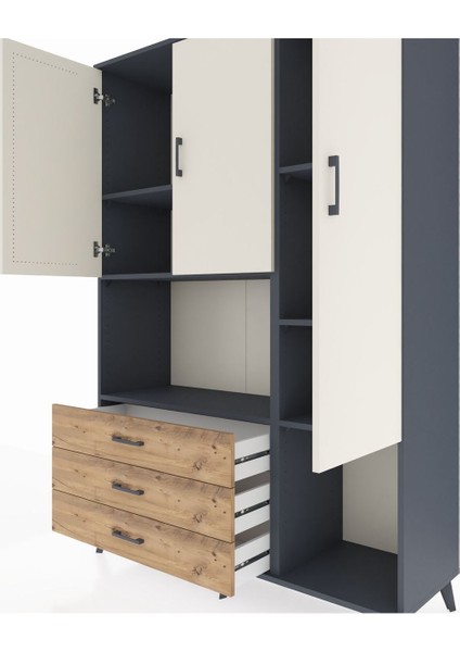 Hyperion Dolap 6 Raflı 3 Çekmeceli 3 Kapaklı 132X44X195 Antrasit-Aytaşı/çam fırsatları
