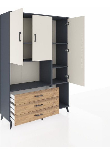 Hyperion Dolap 6 Raflı 3 Çekmeceli 3 Kapaklı 132X44X195 Antrasit-Aytaşı/çam indirimleri