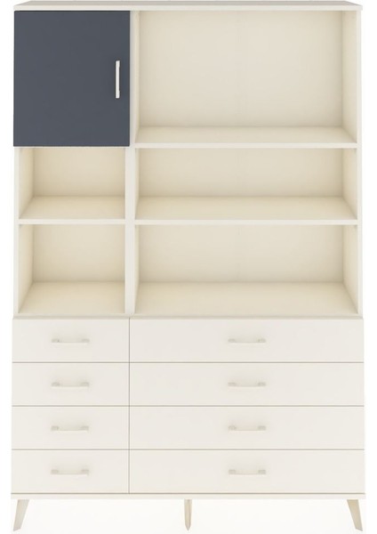 Arges Dolap 7 Raflı 8 Çekmeceli Tek Kapaklı 132X30X195 Aytaşı-Antrasit/aytaşı