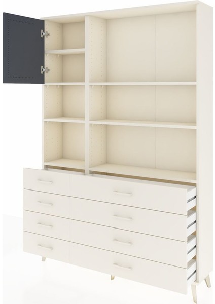 Arges Dolap 7 Raflı 8 Çekmeceli Tek Kapaklı 132X30X195 Aytaşı-Antrasit/aytaşı modelleri