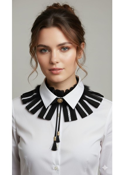 Kadın Siyah Fırfırlı Choker Kolye – Şerit ve Püskül Detaylı Trend Boyun Aksesuarı fiyatları