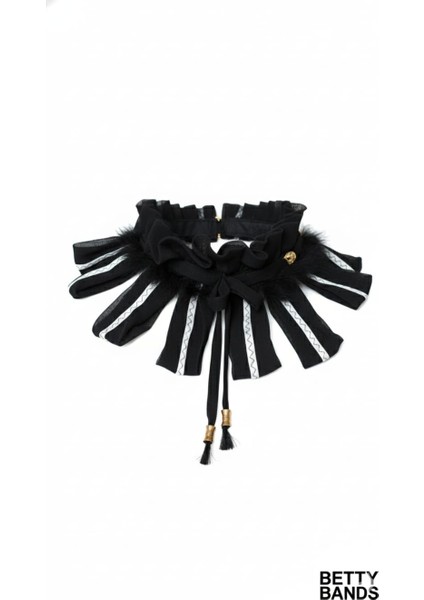 Kadın Siyah Fırfırlı Choker Kolye – Şerit ve Püskül Detaylı Trend Boyun Aksesuarı modelleri