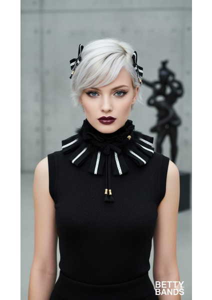 Kadın Siyah Fırfırlı Choker Kolye – Şerit ve Püskül Detaylı Trend Boyun Aksesuarı fırsatları