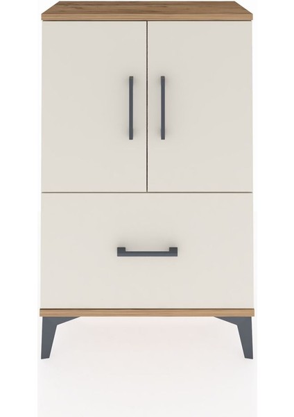 Arges Komodin 2 Raflı Tek Çekmeceli 2 Kapaklı 60X30X96 Çam-Aytaşı