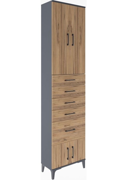 Arges Dolap 3 Raflı 5 Çekmeceli 4 Kapaklı 60X30X243 Antrasit-Çam fiyatları