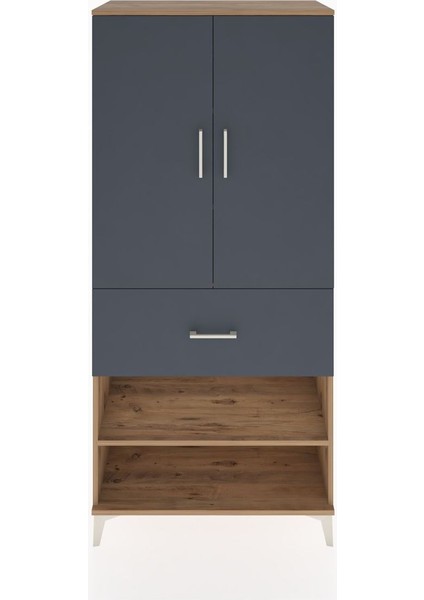 Hyperion Dolap 4 Raflı Tek Çekmeceli 2 Kapaklı 88X44X195 Çam-Antrasit