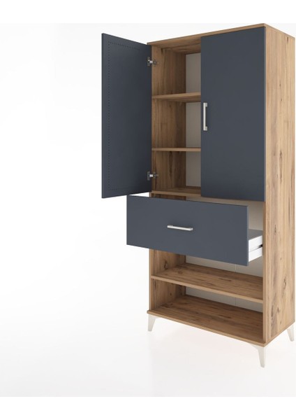 Hyperion Dolap 4 Raflı Tek Çekmeceli 2 Kapaklı 88X44X195 Çam-Antrasit fırsatları