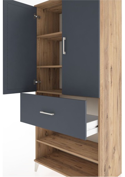 Hyperion Dolap 4 Raflı Tek Çekmeceli 2 Kapaklı 88X44X195 Çam-Antrasit indirimleri