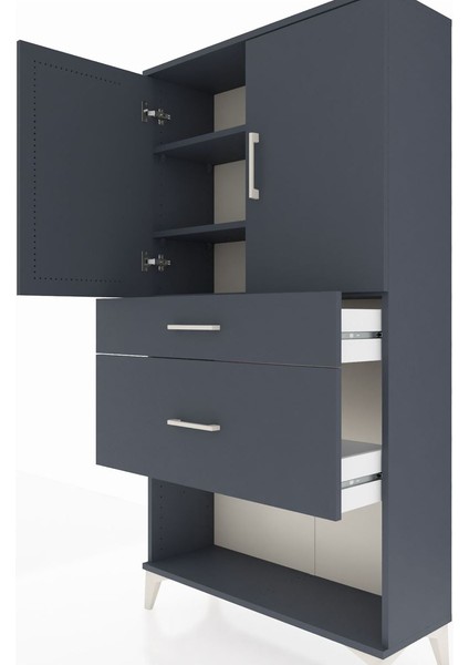 Arges Dolap 3 Raflı 2 Çekmeceli 2 Kapaklı 88X30X163 Antrasit-Antrasit indirimleri