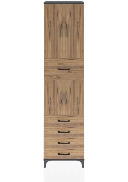 Hyperion Dolap 3 Raflı 5 Çekmeceli 4 Kapaklı 60X44X243 Antrasit-Çam