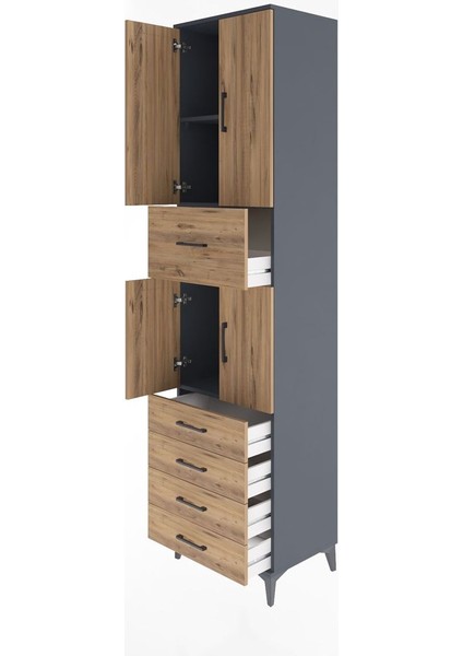 Hyperion Dolap 3 Raflı 5 Çekmeceli 4 Kapaklı 60X44X243 Antrasit-Çam fırsatları