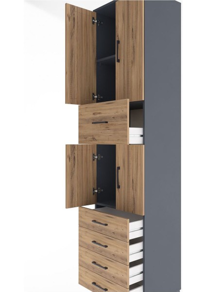 Hyperion Dolap 3 Raflı 5 Çekmeceli 4 Kapaklı 60X44X243 Antrasit-Çam indirimleri