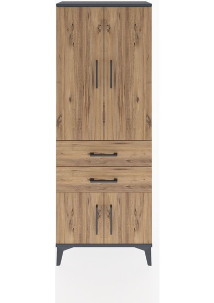 Arges Dolap 3 Raflı 2 Çekmeceli 4 Kapaklı 60X30X163 Antrasit-Çam