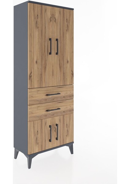 Arges Dolap 3 Raflı 2 Çekmeceli 4 Kapaklı 60X30X163 Antrasit-Çam fiyatları