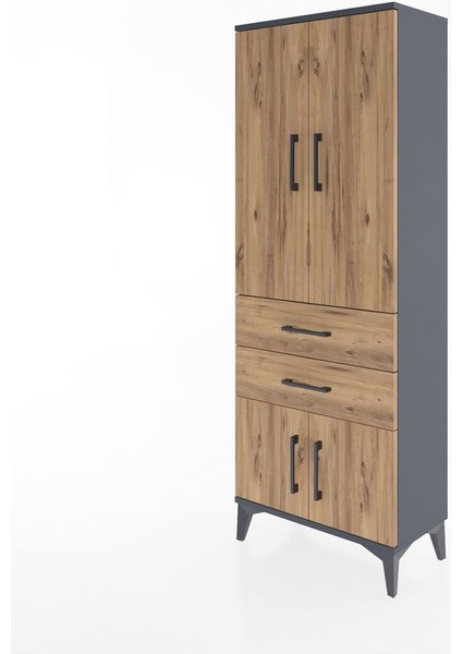 Arges Dolap 3 Raflı 2 Çekmeceli 4 Kapaklı 60X30X163 Antrasit-Çam modelleri