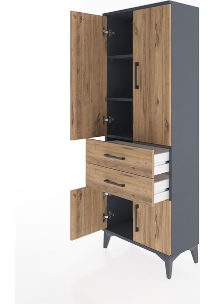 Arges Dolap 3 Raflı 2 Çekmeceli 4 Kapaklı 60X30X163 Antrasit-Çam fırsatları