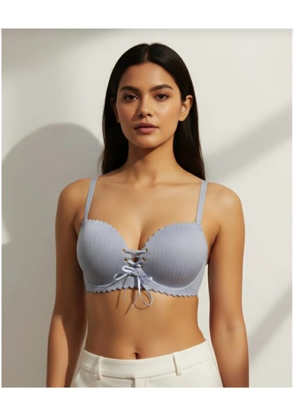 Lazer Kesim Dikişsiz Sütyen – Ip Detaylı & Önden Bağlamalı- B cup