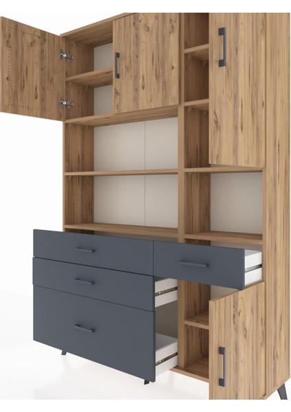 Arges Dolap 9 Raflı 4 Çekmeceli 4 Kapaklı 132X30X195 Çam-Çam/antrasit fırsatları
