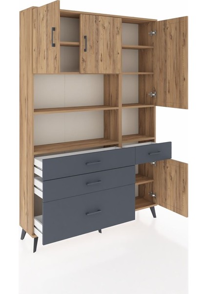 Arges Dolap 9 Raflı 4 Çekmeceli 4 Kapaklı 132X30X195 Çam-Çam/antrasit indirimleri