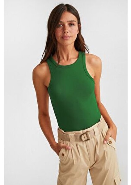 Kadın 3'lü Paket Fitilli Halter Yaka Örme Atlet %95 Pamuk %5 Lycra