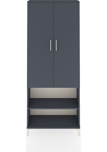 Arges Dolap 3 Raflı 2 Kapaklı Tek Askılı 88X30X221 Antrasit-Antrasit