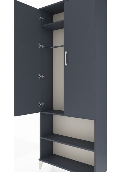 Arges Dolap 3 Raflı 2 Kapaklı Tek Askılı 88X30X221 Antrasit-Antrasit indirimleri