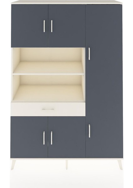 Hyperion Dolap 10 Raflı Tek Çekmeceli 6 Kapaklı 132X44X195 Aytaşı-Antrasit/aytaşı
