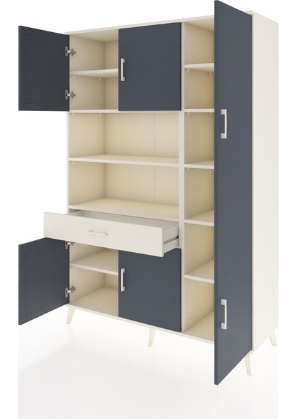 Hyperion Dolap 10 Raflı Tek Çekmeceli 6 Kapaklı 132X44X195 Aytaşı-Antrasit/aytaşı modelleri