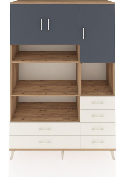 Hyperion Dolap 9 Raflı 6 Çekmeceli 3 Kapaklı 132X44X195 Çam-Antrasit/aytaşı