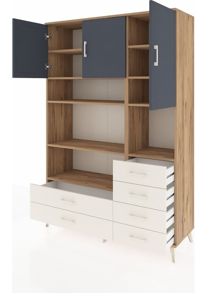 Hyperion Dolap 9 Raflı 6 Çekmeceli 3 Kapaklı 132X44X195 Çam-Antrasit/aytaşı modelleri