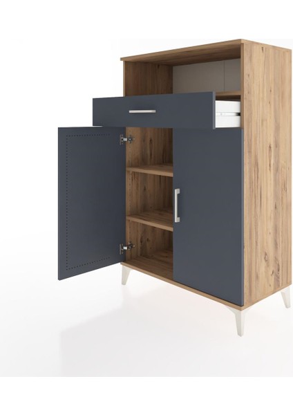 Hyperion Dolap 3 Raflı Tek Çekmeceli 2 Kapaklı 88X44X134 Çam-Antrasit fırsatları