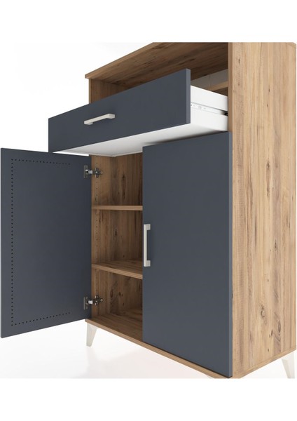 Hyperion Dolap 3 Raflı Tek Çekmeceli 2 Kapaklı 88X44X134 Çam-Antrasit indirimleri