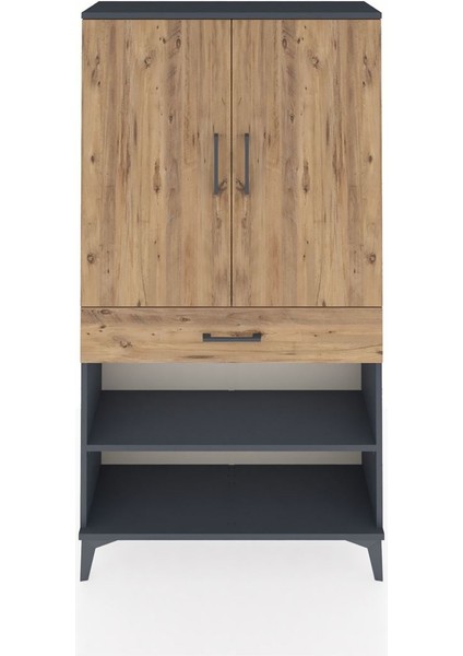 Arges Dolap 4 Raflı Tek Çekmeceli 2 Kapaklı 88X30X163 Antrasit-Çam