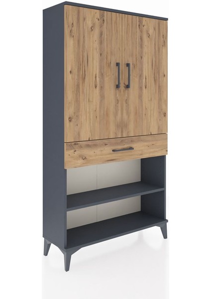 Arges Dolap 4 Raflı Tek Çekmeceli 2 Kapaklı 88X30X163 Antrasit-Çam fiyatları