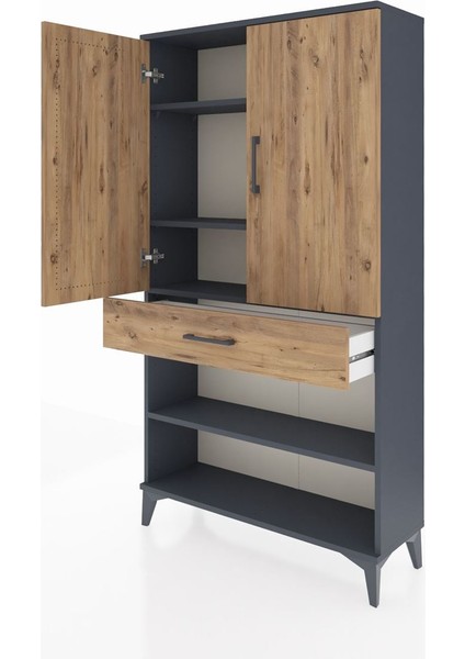 Arges Dolap 4 Raflı Tek Çekmeceli 2 Kapaklı 88X30X163 Antrasit-Çam fırsatları