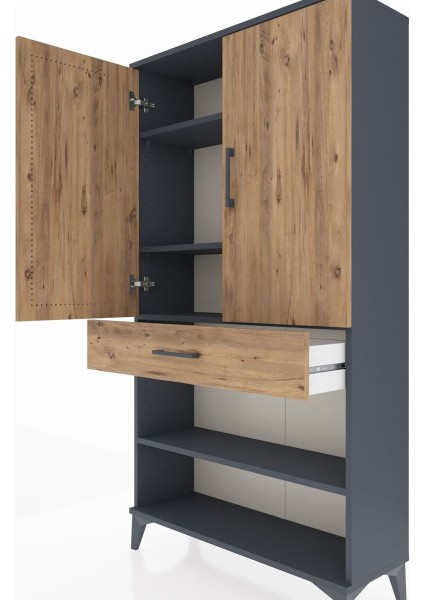 Arges Dolap 4 Raflı Tek Çekmeceli 2 Kapaklı 88X30X163 Antrasit-Çam indirimleri