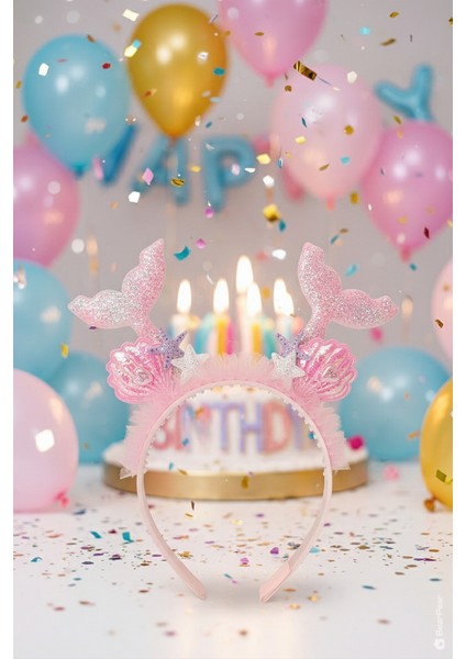 Mermaid Konsept Double Tail Deniz Kızı Kız Çocuk Taç Kutlama Parti Tacı Pembe