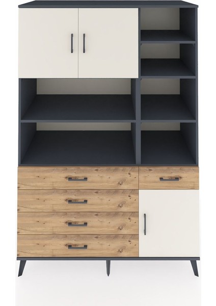 Kronos Dolap 9 Raflı 5 Çekmeceli 3 Kapaklı 132X59X195 Antrasit-Aytaşı/çam