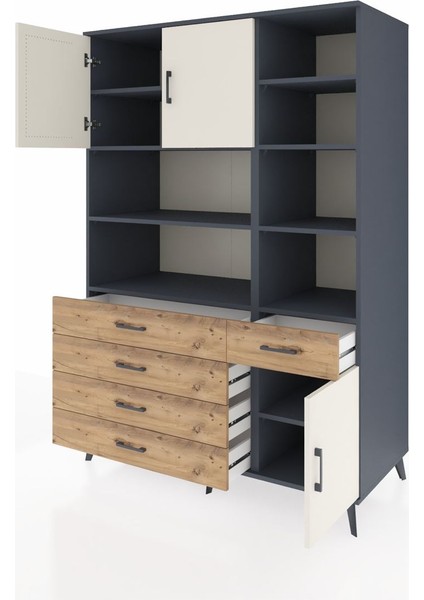 Kronos Dolap 9 Raflı 5 Çekmeceli 3 Kapaklı 132X59X195 Antrasit-Aytaşı/çam modelleri