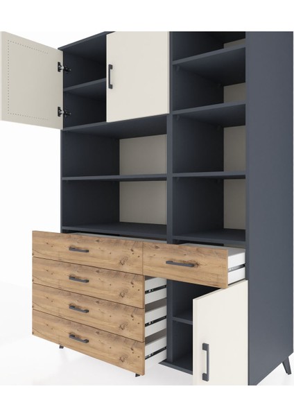 Kronos Dolap 9 Raflı 5 Çekmeceli 3 Kapaklı 132X59X195 Antrasit-Aytaşı/çam fırsatları