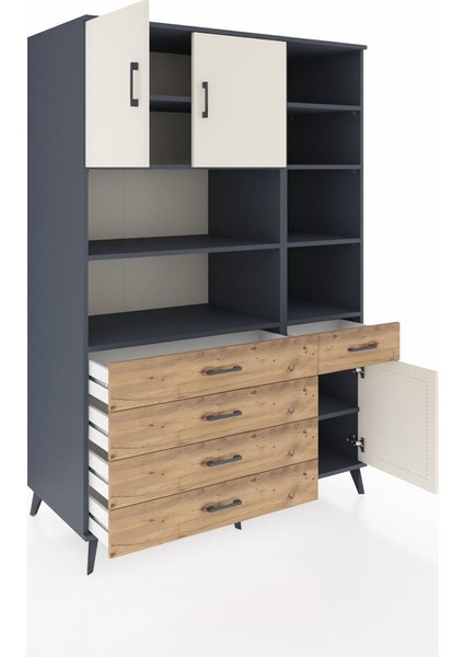 Kronos Dolap 9 Raflı 5 Çekmeceli 3 Kapaklı 132X59X195 Antrasit-Aytaşı/çam indirimleri