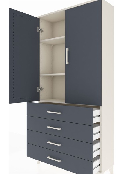 Arges Dolap 3 Raflı 4 Çekmeceli 2 Kapaklı 88X30X182 Aytaşı-Antrasit indirimleri